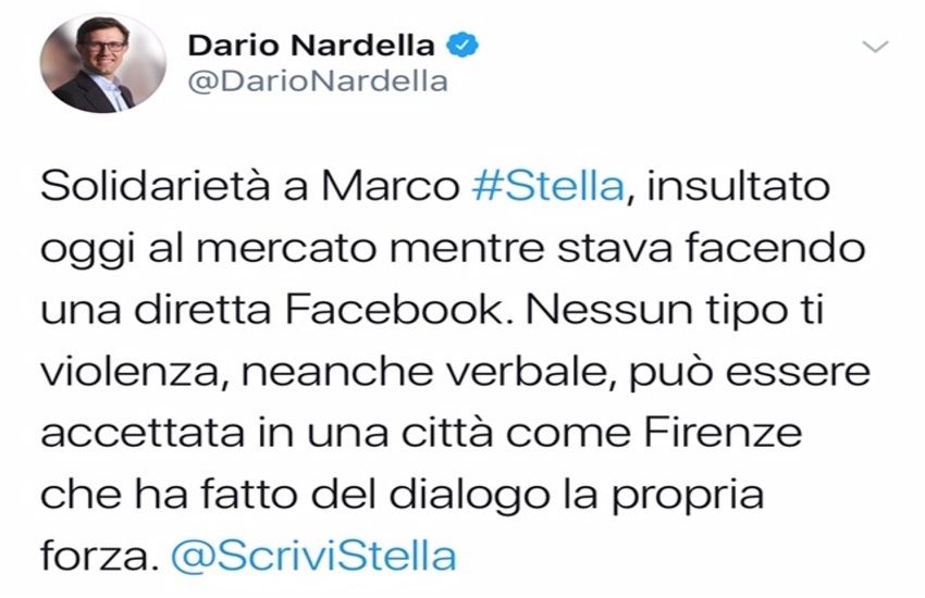 Solidarietà dal sindaco Nardella al vicepresidente del Consiglio regionale della Toscana
