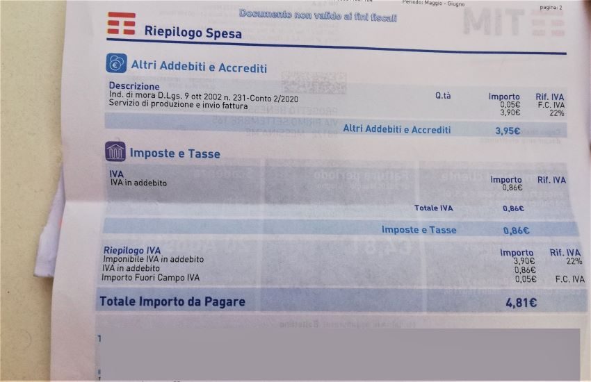 Bolletta TIM da 5 centesimi. Per cui l’utente pagherà 100 volte tanto