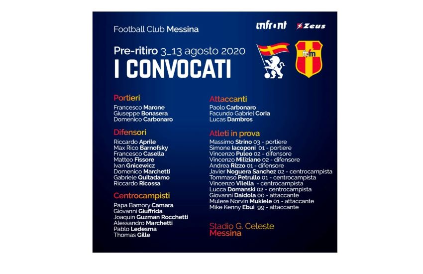 FC Messina, i 32 atleti in pre-ritiro da oggi