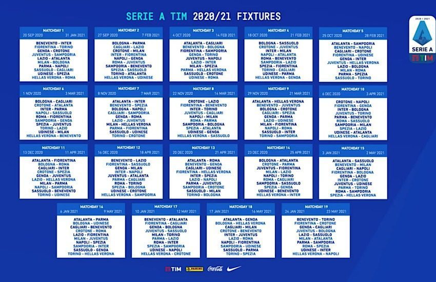 Serie A, si parte il 19. Ecco il calendario completo