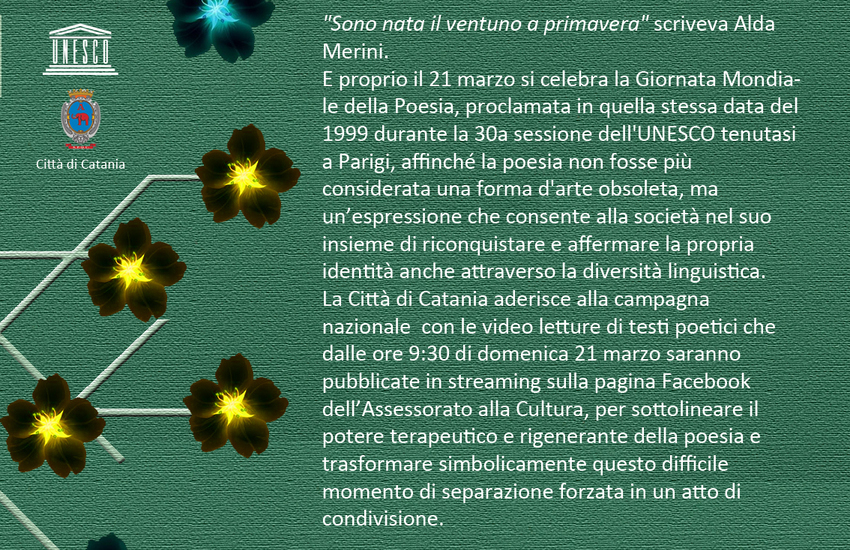 Giornata della poesia: domenica 21 marzo le videoletture online di “Catania poetica”