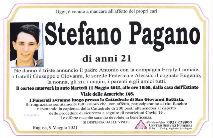 Ciao Stefano: stamattina i funerali del 21enne morto a Ragusa