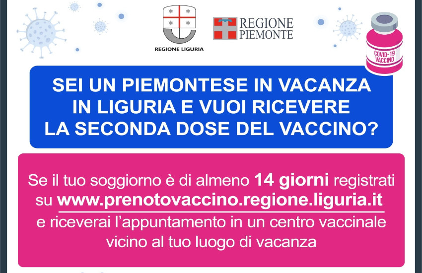 Vaccini in vacanza: da domani seconde dosi per turisti liguri e piemontesi