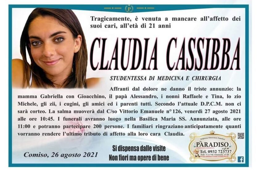 Domani i funerali di Claudia Cassibba. Il ricordo commosso del Sindaco, sua ex insegnante