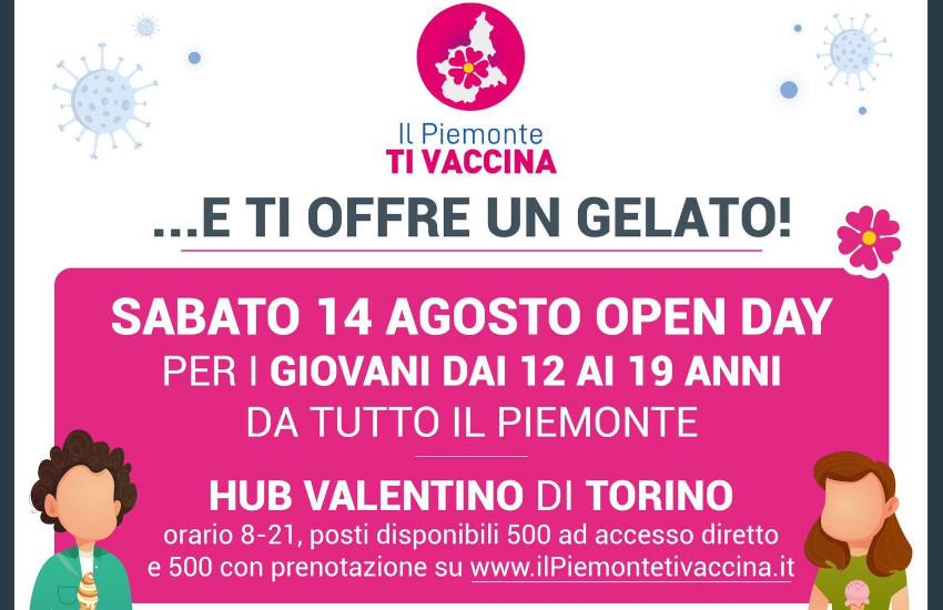 Il Piemonte ti vaccina e ti offre un gelato: iniziativa del 14 agosto per 12-19enni