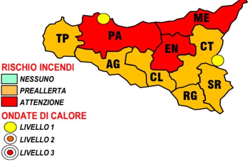 Protezione Civile Sicilia – Allerta caldo e incendi per domani 6 Agosto