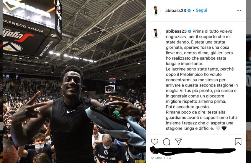 Virtus Bologna: il messaggio di Abass per i tifosi
