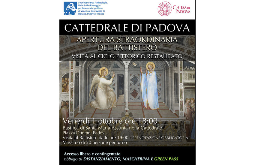 Apertura straordinaria del Battistero di san Giovanni Battista della Cattedrale di Padova: visita al ciclo pittorico restaurato