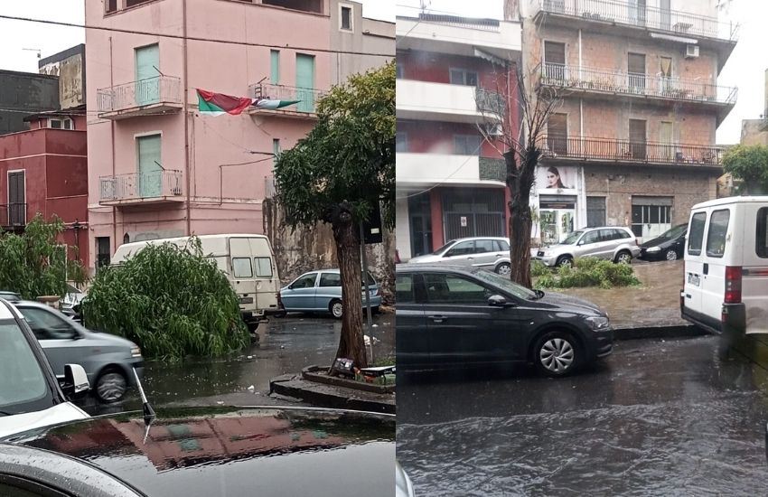 Adrano, danni in via Della Regione ed in Piazza Genova a causa del maltempo, le foto di un nostro lettore