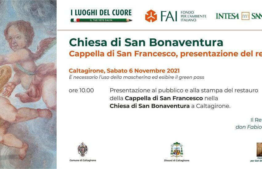 Caltagirone, restauro Cappella di S. Francesco, domani 6 novembre presentazione alla città