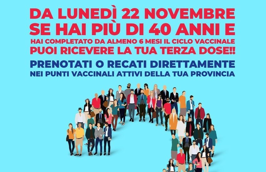Vaccini, da lunedì 22 novembre via alle terze dosi per il target 40-59 anni
