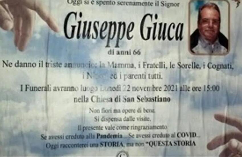 Sicilia, covid: “se avessi creduto a pandemia sarei salvo”, il necrologio di un 66enne siracusano