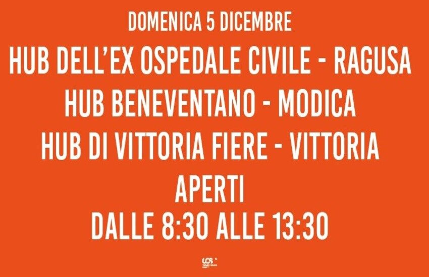 Vaccini Covid: domenica 5 dicembre aperti gli hub di Ragusa, Modica e Vittoria