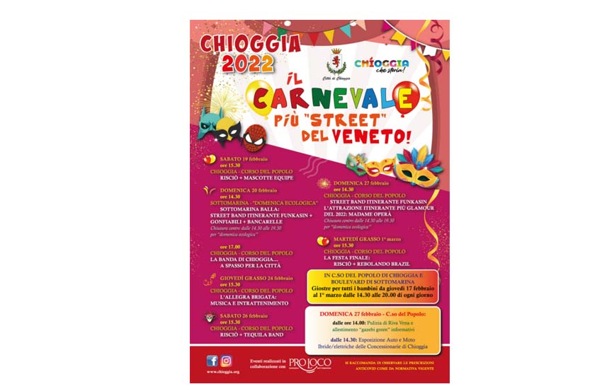 Chioggia, ecco il Carnevale 2022 dal 17 febbraio al primo marzo