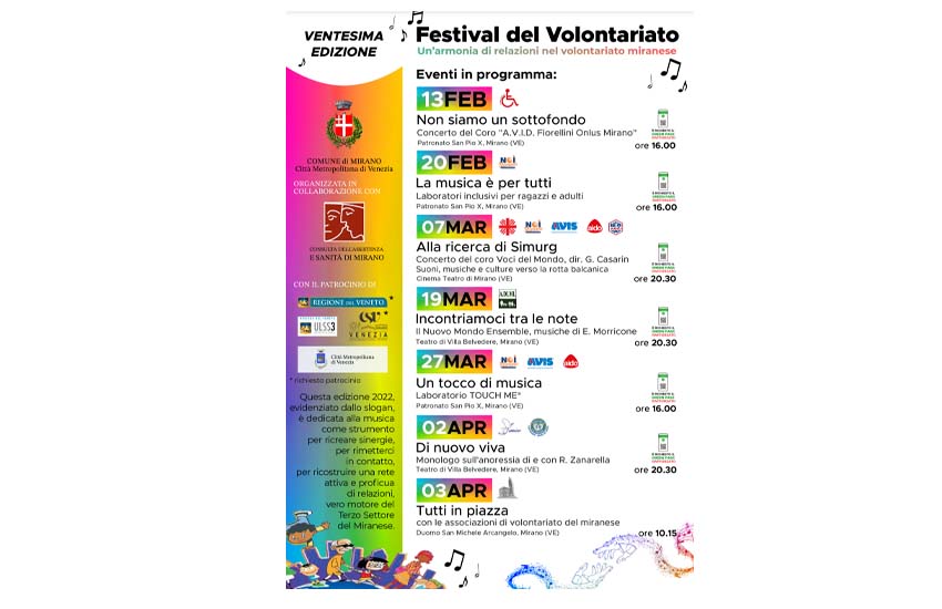 Mirano, XX Festival del Volontariato “Un’armonia di relazioni nel volontariato miranese”