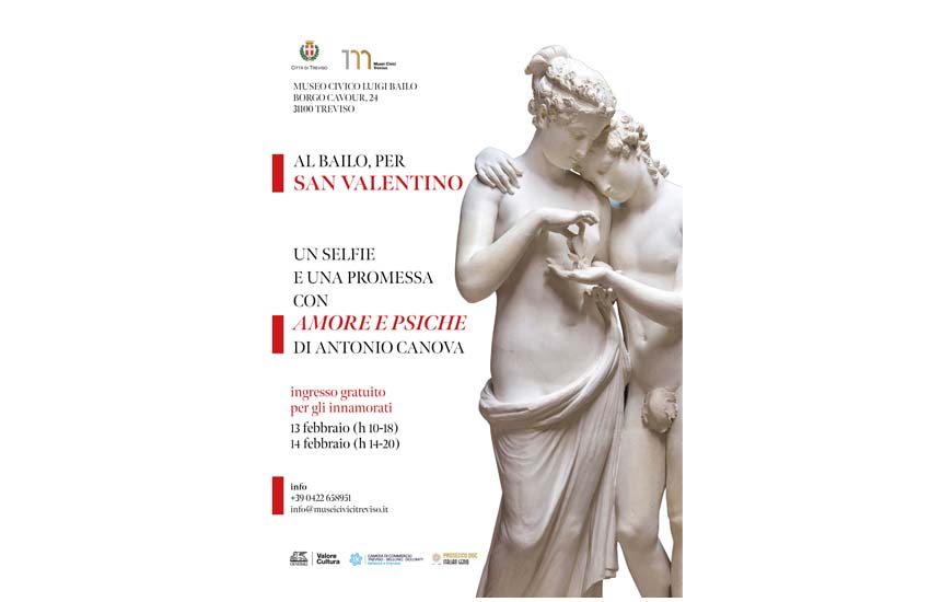 Treviso, per San Valentino selfie davanti ad “Amore e Psiche di Canova”