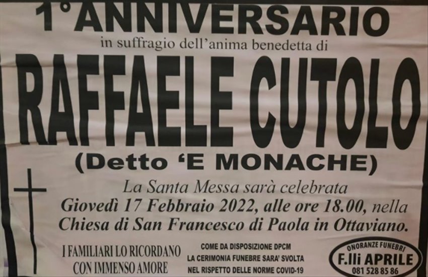 Manifesti funebri ad Ottaviano per Raffaele Cutolo, “anima benedetta”. La risposta di Borrelli: “Disprezzo per i camorristi, ricordiamo piuttosto le vittime innocenti”