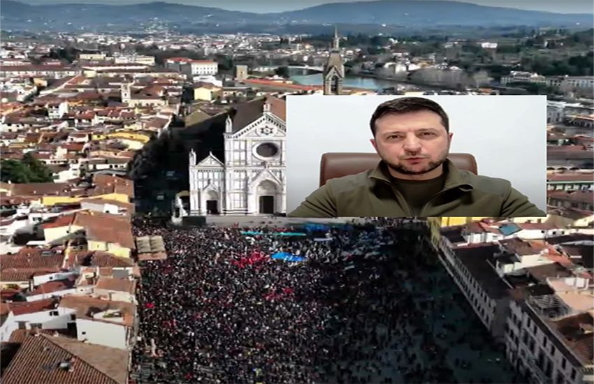 Zelensky in collegamento a Firenze: “E’ guerra all’Europa, perché noi siamo europei” (VIDEO)