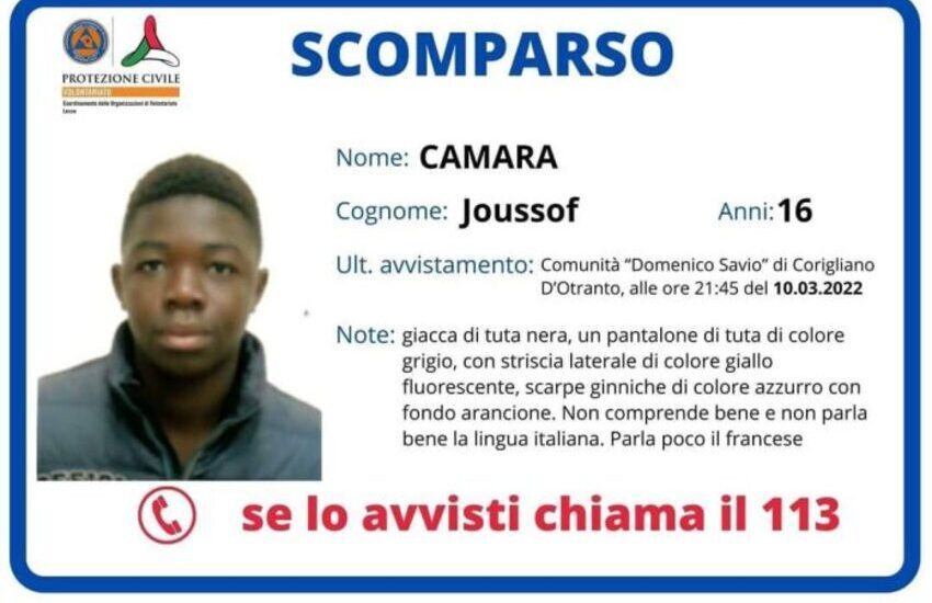 Scomparsa nel Salento, si allontana dalla comunità e sparisce nel nulla. Allarme per un 16enne