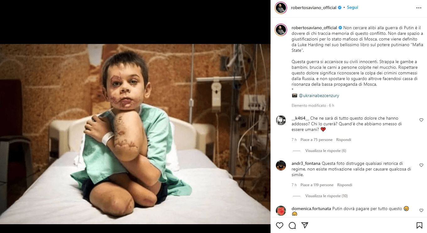Ucraina: la clamorosa fake di Roberto Saviano sul bambino mutilato (VIDEO)