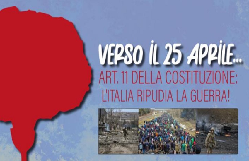 “Verso il 25 aprile. L’Italia ripudia la guerra”, l’iniziativa di domani alla sede della Cgil in via Crociferi