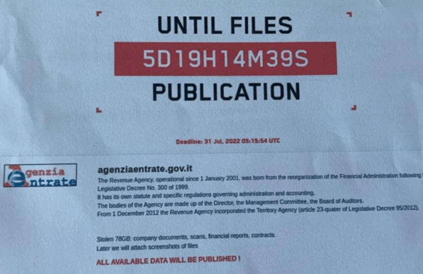 Agenzia delle Entrate sotto attacco e ricatto hacker