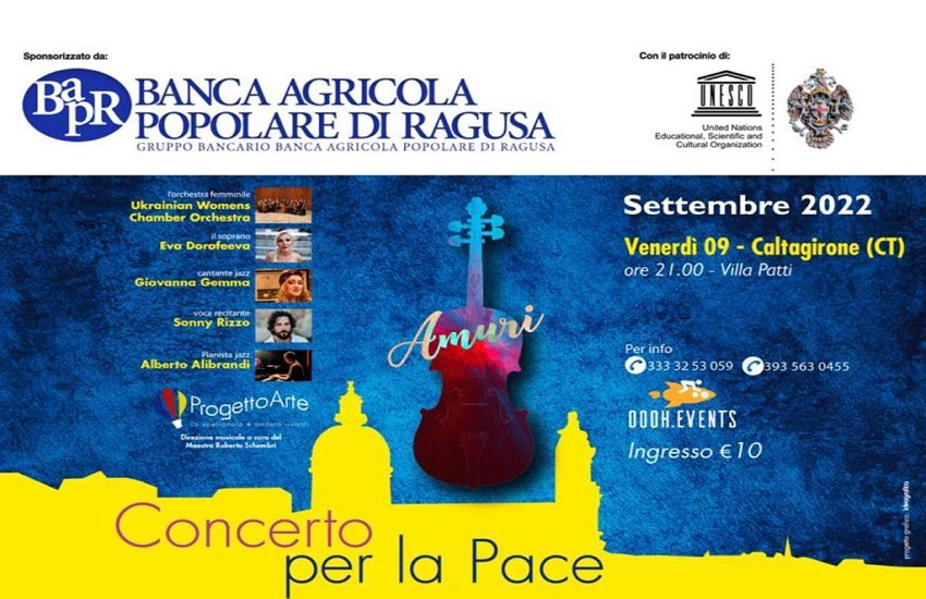 Caltagirone, venerdì 9 settembre Concerto per la Pace a Villa Patti