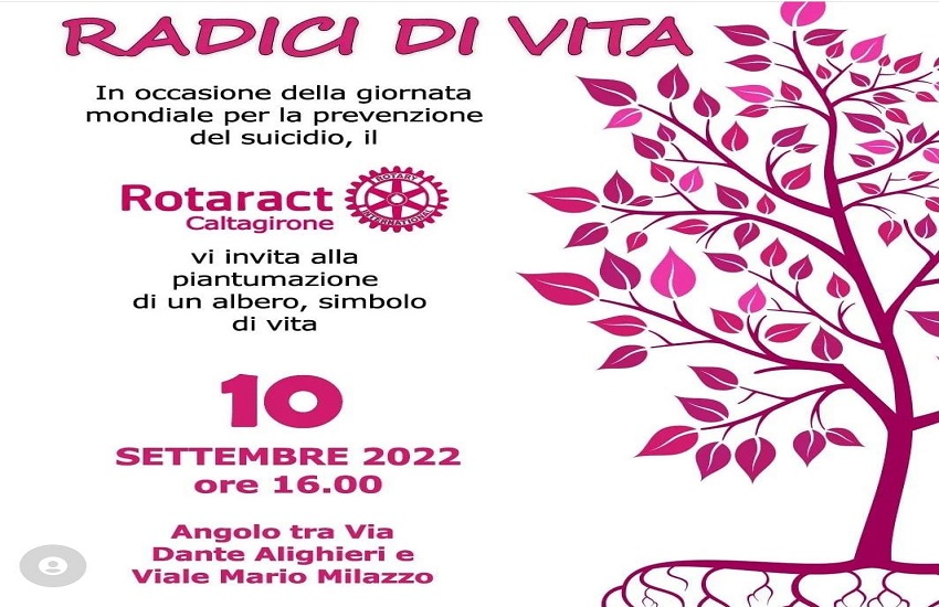 Caltagirone, sabato 10 settembre piantumazione albero in viale Mario Milazzo per la Giornata mondiale per la prevenzione del suicidio