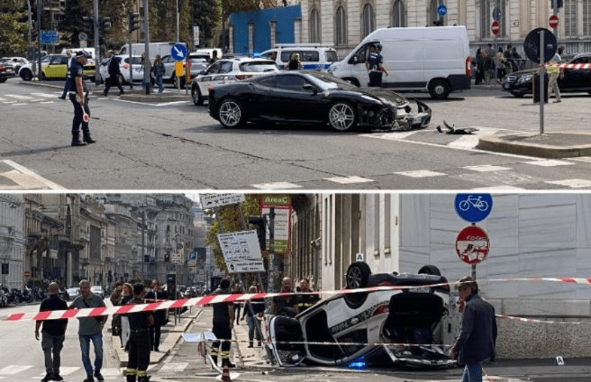Milano: auto dei vigili si scontra violentemente con una Ferrari (VIDEO)