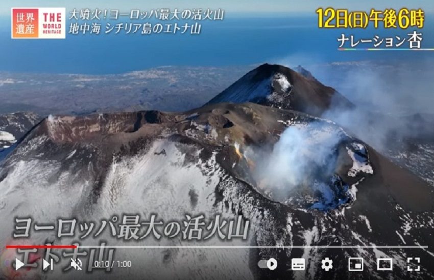 L’Etna nella sua maestosità inserita in una serie della tv giapponese Tbs