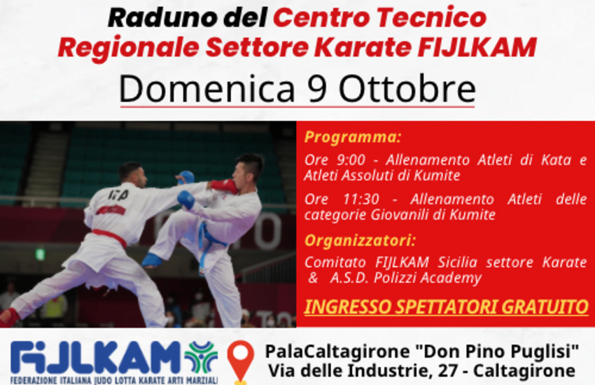 Il 9 ottobre, Raduno di Karate al PalaCaltagirone Don Dino Puglisi