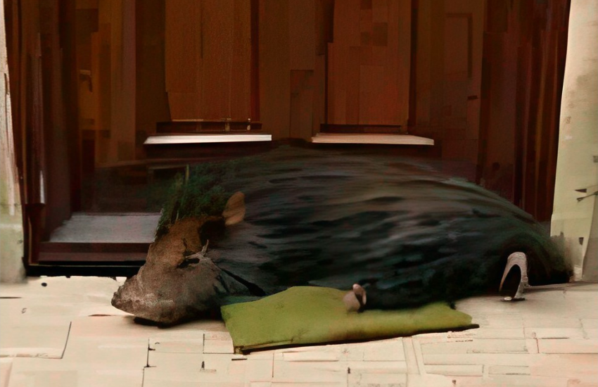 cinghiale addormentato sullo zerbino di casa