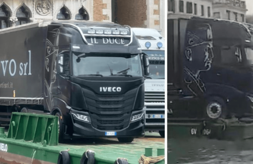 Venezia, tir con effigie del Duce fa scoppiare polemiche: “No ghe credo” (VIDEO)