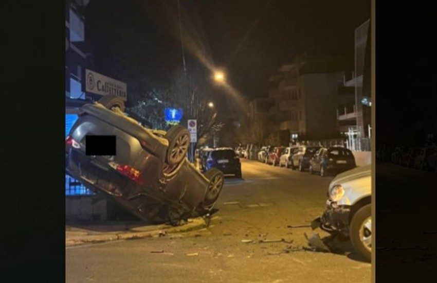 Grave incidente a Latina. Auto si ribalta. Quattro feriti