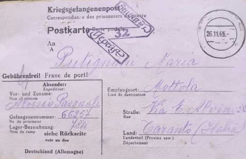 Mottola: lettera spedita dal campo di prigionia tedesco recapitata dopo 80 anni