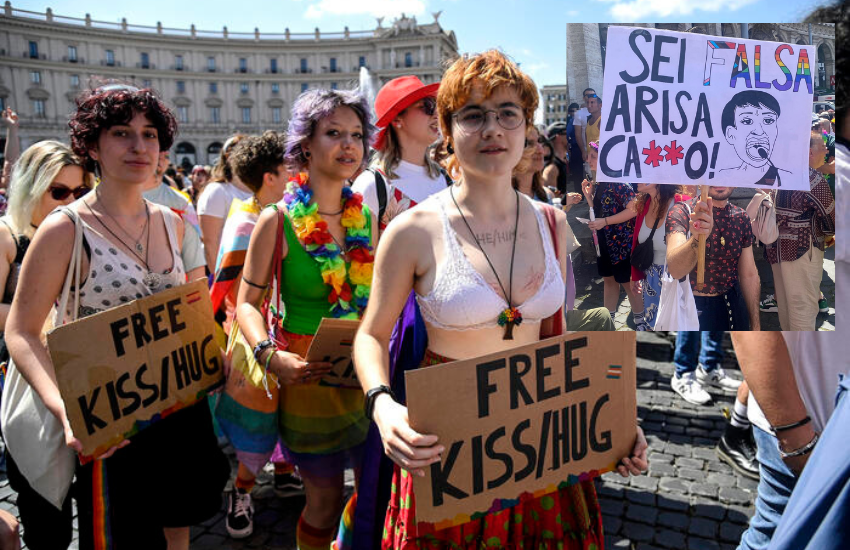 Roma Pride, in migliaia per i diritti Lgbt: “Meno Meloni, più ricchioni”. Slogan anche contro Arisa (VIDEO)