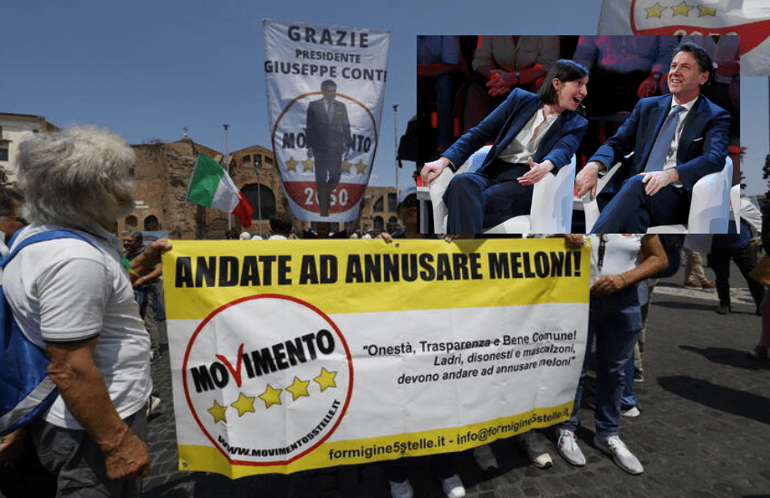 Giuseppe Conte ed Elly Schlein si abbracciano e baciano al corteo dei precari (VIDEO)