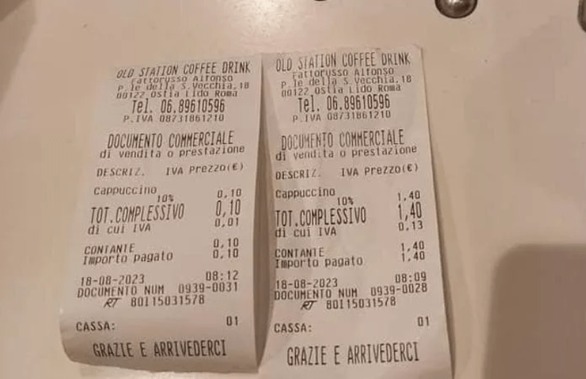Ostia: cappuccino senza schiuma, sullo scontrino 10 centesimi in più. Il barista: “Ho usato più latte”