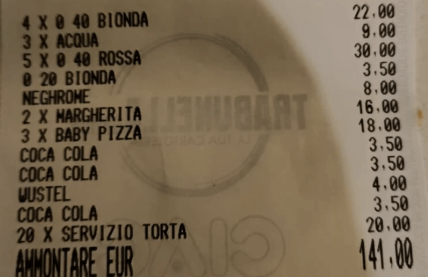 Palermo, 20 euro in più sullo scontrino per il taglio e servizio della torta