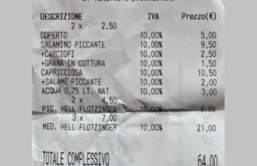 Verona: sullo scontrino 1,50 euro in più per l’aggiunta di Grana, ma nessuno sconto per la mozzarella tolta