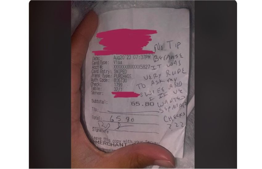 La domanda della cameriera fa infuriare la coppia che scrive sullo scontrino: “Sei stata una cafona!”