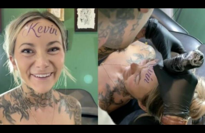 Ragazza si tatua il nome del fidanzato sulla fronte e si filma: “non lo lascerò mai”