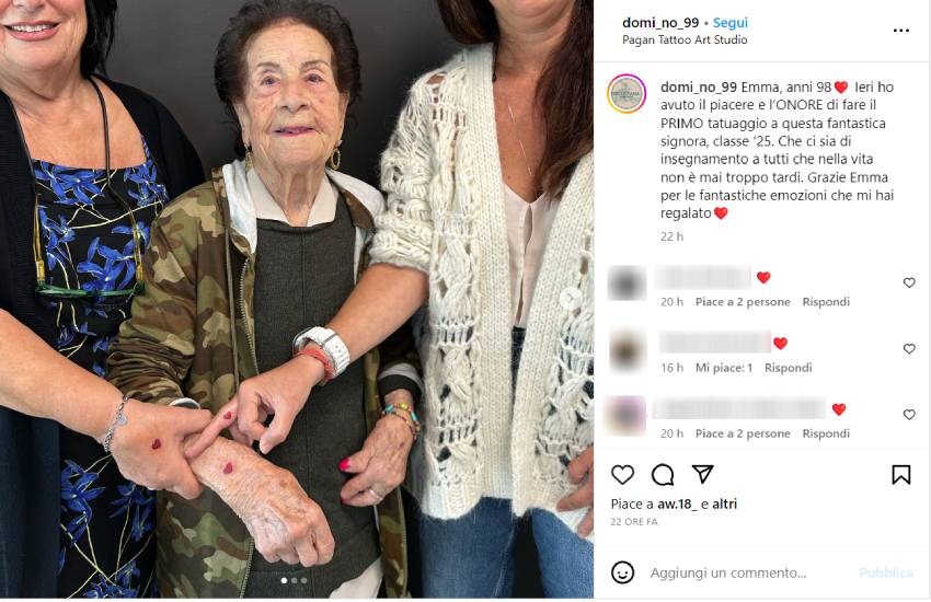 Si presenta dal tatuatore per il primo tattoo della sua vita.. a 98 anni. Succede a Latina