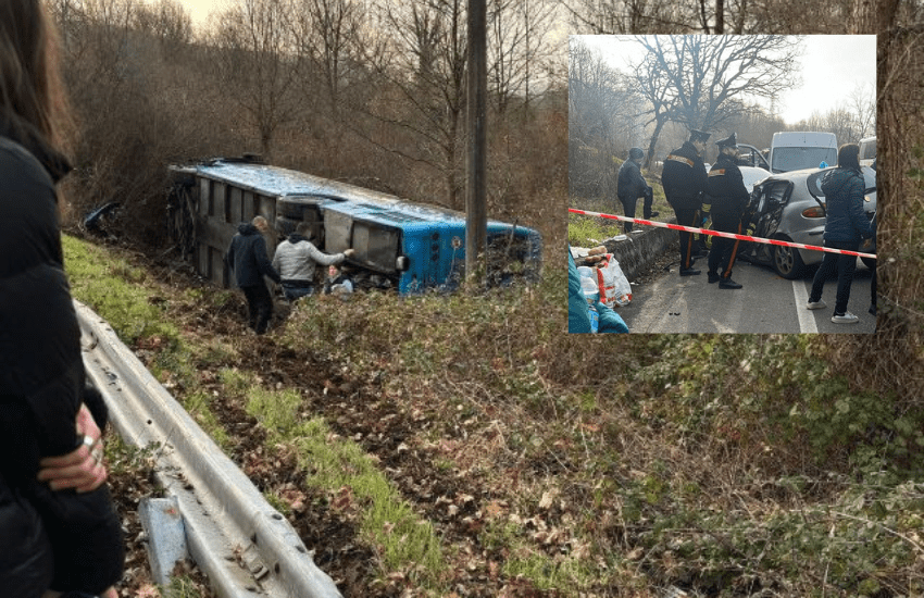 Baragiano: pullman con 40 studenti a bordo si ribalta fuori strada (VIDEO)