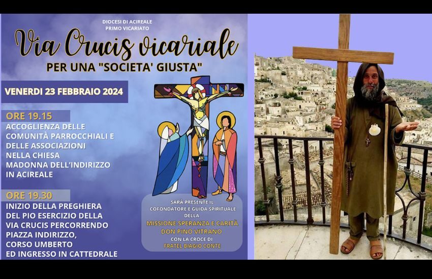 Acireale, la Via Crucis con la croce di Biagio Conte