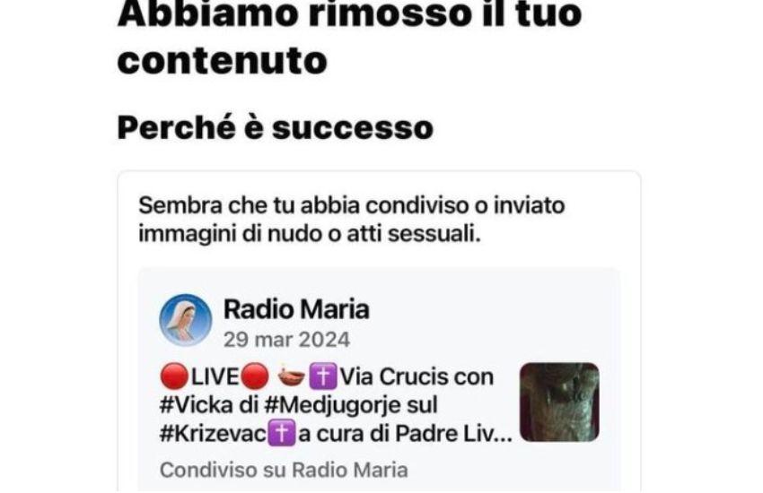 Incredibile a Radio Maria: Facebook blocca la diretta della via Crucis per immagini di nudo