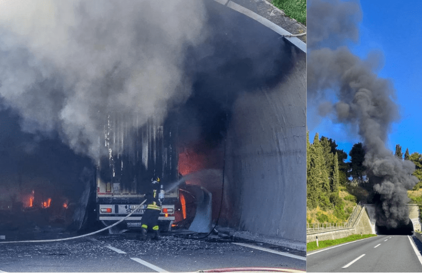 Camion prende fuoco nella galleria: la morte orribile del passeggero di un pullman sulla A14