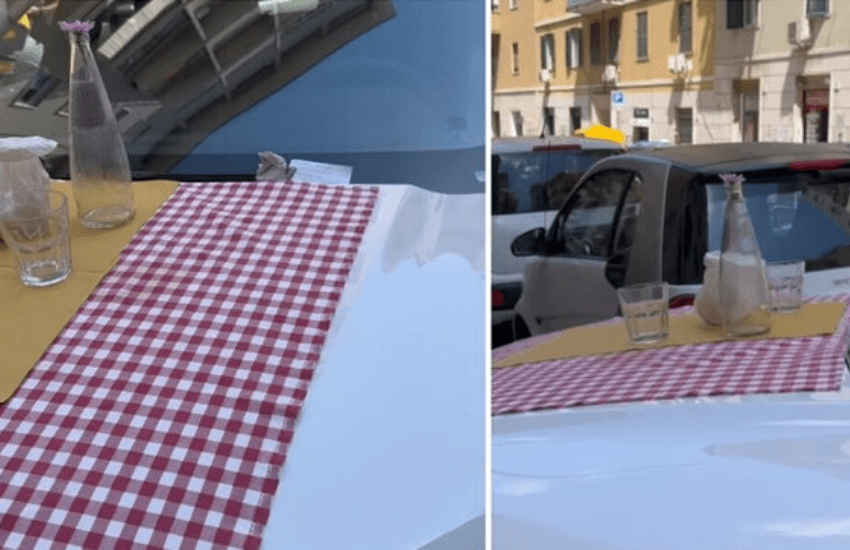 Roma: parcheggia suv sul marciapiede davanti al ristorante e si ritrova il cofano apparecchiato
