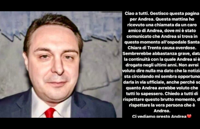 Andrea Diprè ricoverato in ospedale per overdose: il preoccupante annuncio su Instagram
