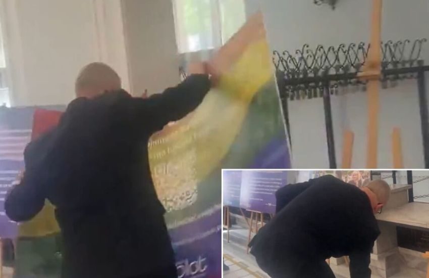Eurodeputato vandalizza mostra LGBT durante il Pride: bufera in Polonia